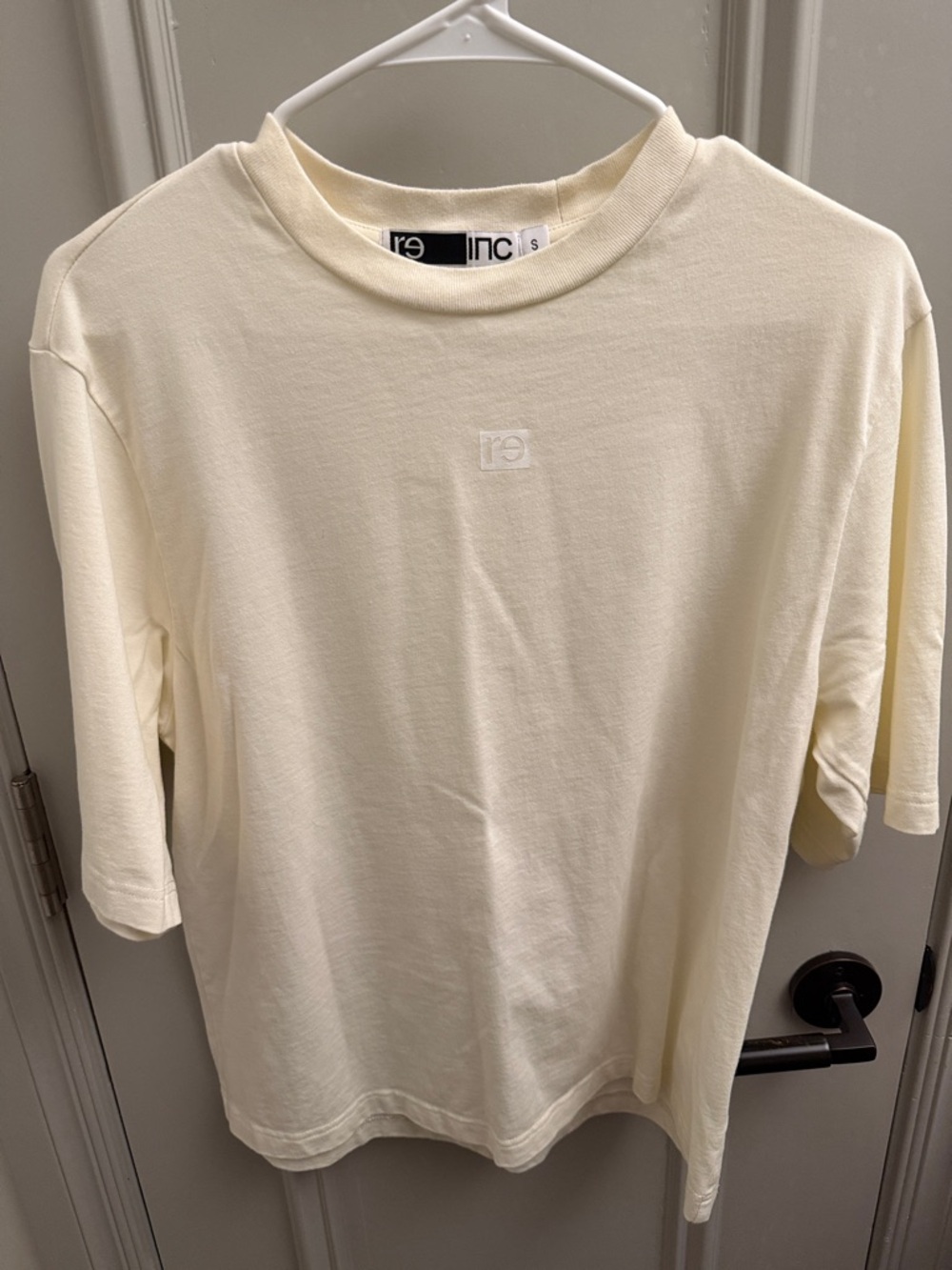 RE INC Men's Cream Crewneck Tee with Subtle Logo
